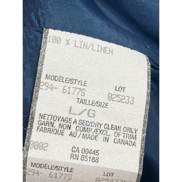 Louben Blue Unstructured Long Line Linen Jacket Open 3/4 Sleeves Sz Large - Picture 5 of 6